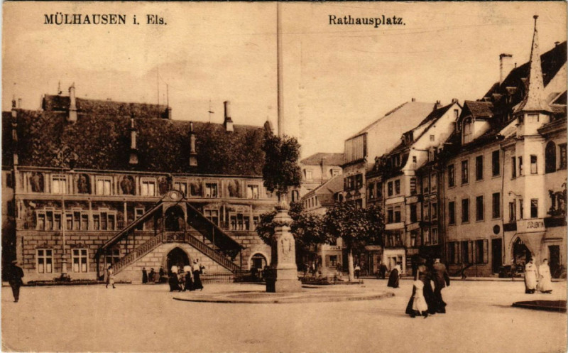 Carte postale ancienne Mulhausen - Mulhouse - Rathausplatz à Mulhouse