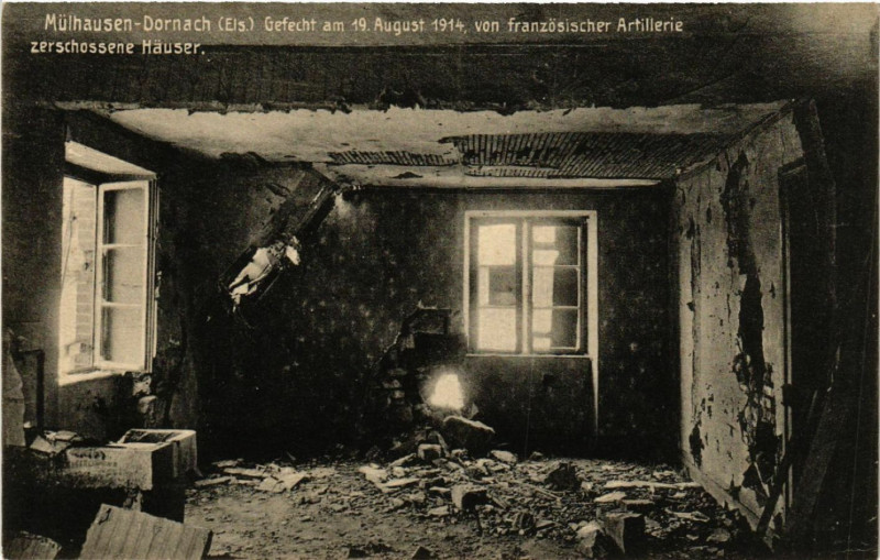 Carte postale ancienne Mulhausen - Mulhouse - Mulhausen-Dornach - Zerschossene Hauser à Mulhouse