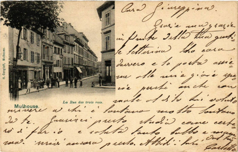 Carte postale ancienne Mulhausen - Mulhouse - La Rue des Trois Rois à Mulhouse