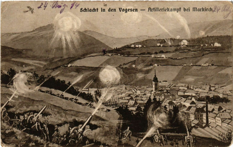 Carte postale ancienne Markirch - Sainte-Marie-aux-Mines - Artilleriekampf - Schlacht à Sainte-Marie-aux-Mines