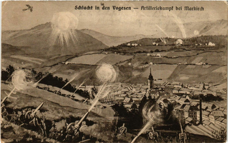 Carte postale ancienne Markirch - Sainte-Marie-aux-Mines - Artilleriekampf - Schlacht à Sainte-Marie-aux-Mines