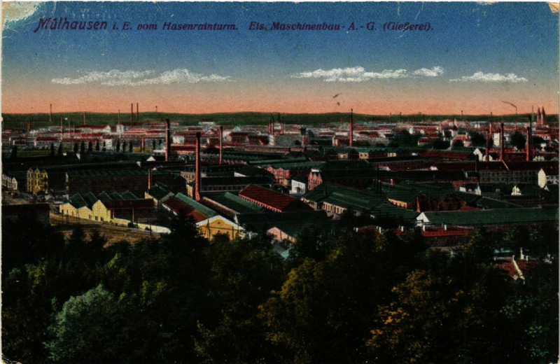 Carte postale ancienne Mulhausen Mulhouse vom Hasenrainturm Els Maschinenbau A.-G. à Mulhouse