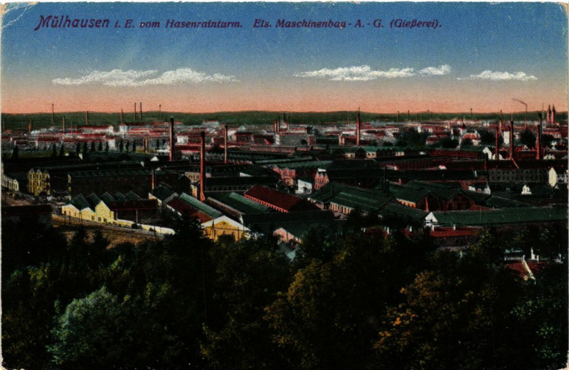 Carte postale ancienne Mulhausen Mulhouse vom Hasenrainturm Els Maschinenbau A.-G. à Mulhouse