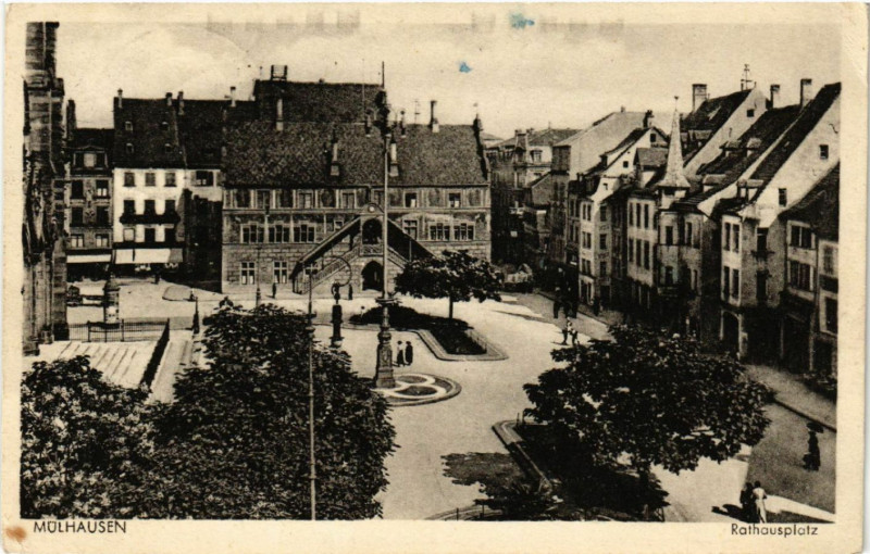 Carte postale ancienne Mulhausen - Mulhouse - Rathausplatz à Mulhouse