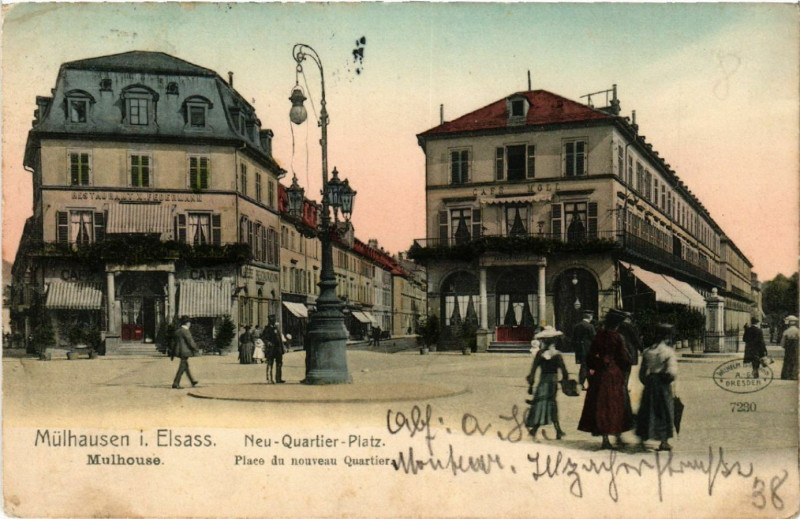 Carte postale ancienne Mulhausen - Mulhouse - Place de Nouveau Quartier à Mulhouse
