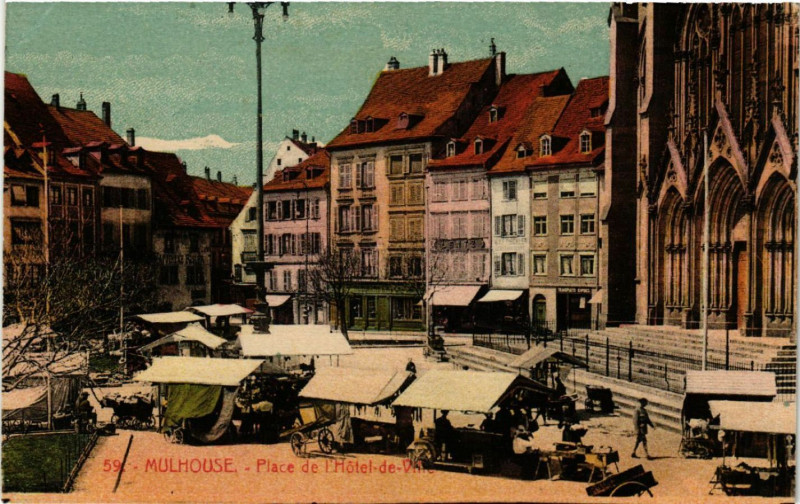 Carte postale ancienne Mulhausen - Mulhouse - Place de l'Hotel-de-Ville à Mulhouse