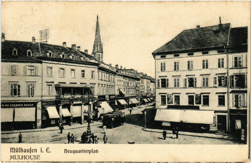 Carte postale ancienne Mulhausen - Mulhouse - Neuquartierplatz à Mulhouse