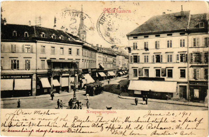 Carte postale ancienne Mulhausen - Mulhouse - Neuquartierplatz à Mulhouse