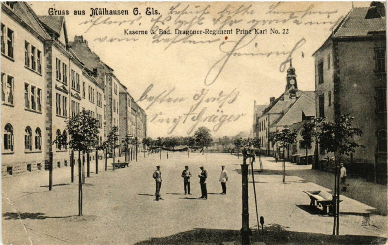 Carte postale ancienne Mulhausen - Mulhouse - Kaserne 3. Bad. Dragoner-Regiment à Mulhouse