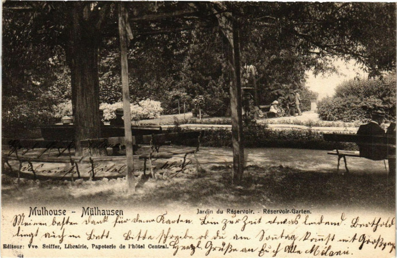 Carte postale ancienne Mulhausen - Mulhouse - Jardin du Reservoir - Reservoir-Garten à Mulhouse
