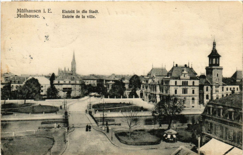 Carte postale ancienne Mulhausen Mulhouse Entrée de la Ville Eintritt in die Stadt à Mulhouse