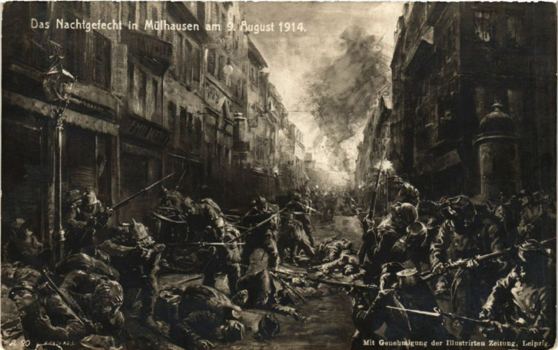 Carte postale ancienne Mulhausen - Mulhouse - Das NachtGEFECHT in Mulhausen - 1914 à Mulhouse