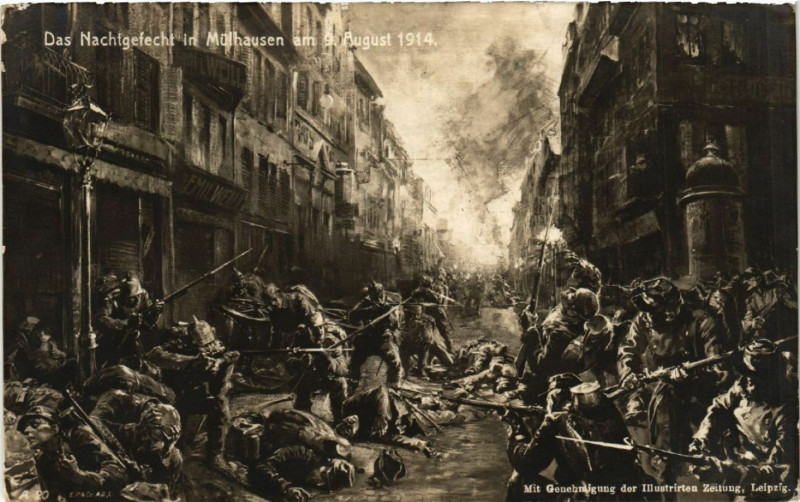 Carte postale ancienne Mulhausen - Mulhouse - Das NachtGEFECHT in Mulhausen - 1914 à Mulhouse