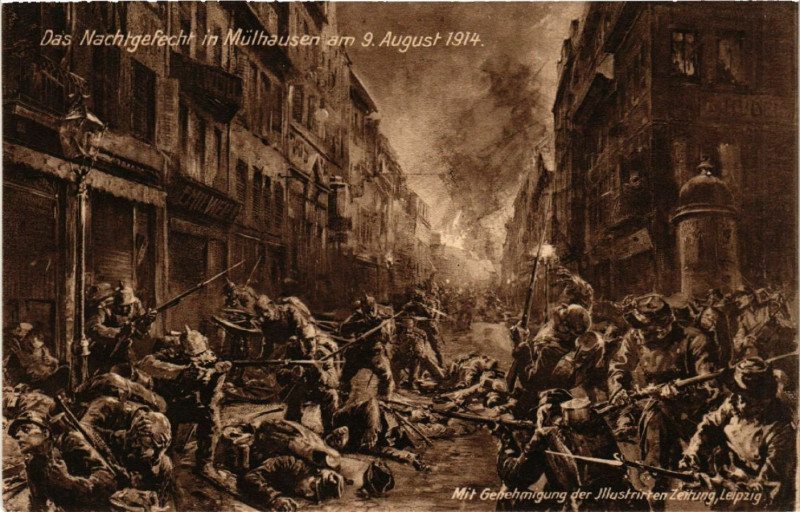Carte postale ancienne Mulhausen - Mulhouse - Das NachtGEFECHT in Mulhausen - 1914 à Mulhouse