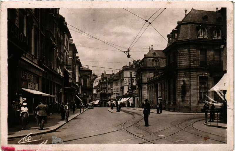 Carte postale ancienne Mulhausen - Mulhouse - Banque de France et Rue du Sauvage à Mulhouse