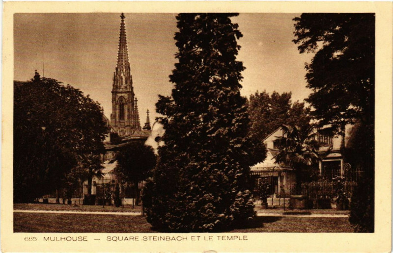Carte postale ancienne Mulhausen - Mulhouse - Aquare Steinbach et le Temple à Mulhouse