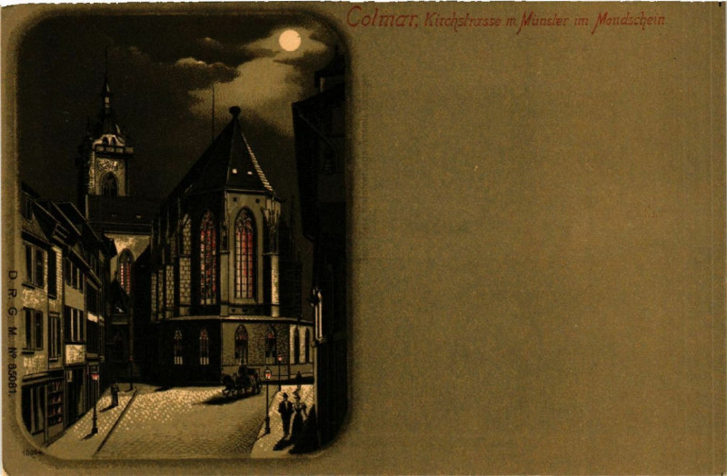 Carte postale ancienne Colmar Kirchstrasse in Munster im Mondschein à Colmar