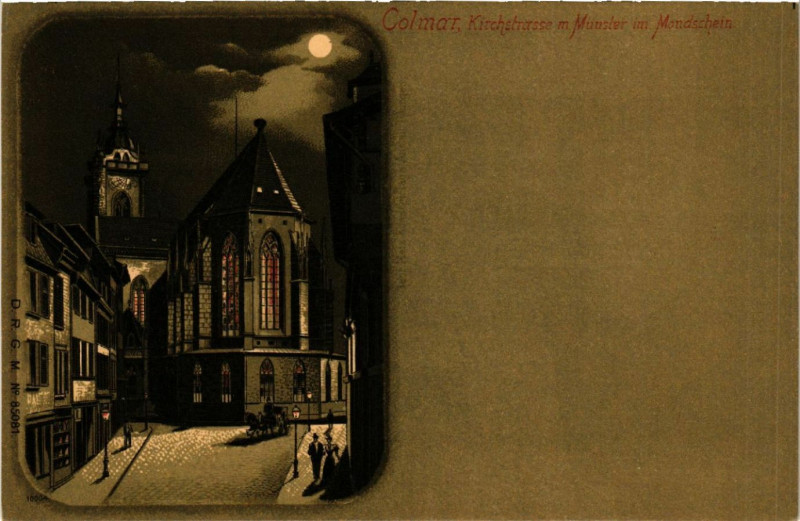 Carte postale ancienne Colmar Kirchstrasse in Munster im Mondschein à Colmar