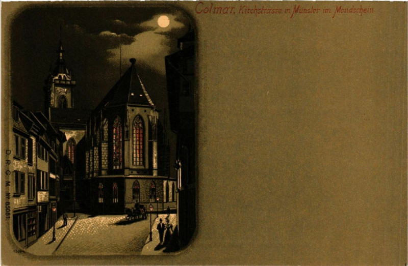 Carte postale ancienne Colmar Kirchstrasse in Munster im Mondschein à Colmar