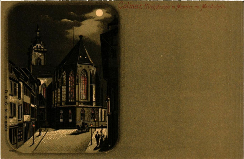 Carte postale ancienne Colmar Kirchstrasse in Munster im Mondschein à Colmar