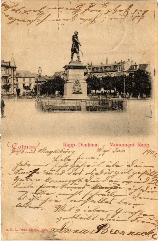 Carte postale ancienne Colmar - Rapp-Denkmal - Monument Rapp à Colmar