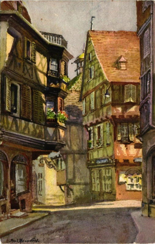 Carte postale ancienne Colmar (Alsace) - Rue des Marchands à Colmar