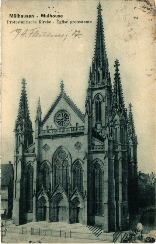 Carte postale ancienne Mulhausen-Protestantische Kirche Mulhouse Eglise protestante à Mulhouse