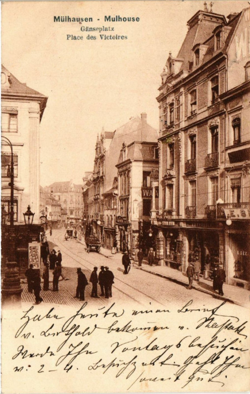 Carte postale ancienne Mulhausen - Mulhouse - Ganseplatz - Place des Victoires à Mulhouse