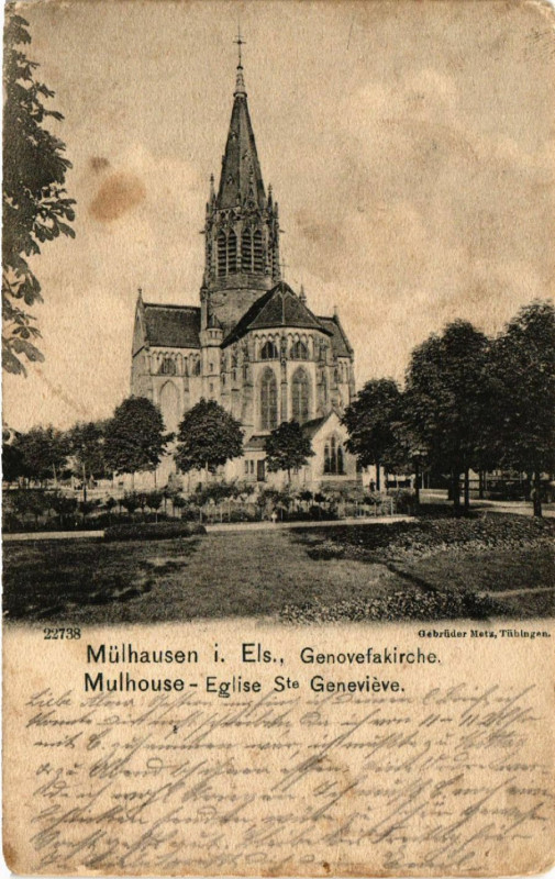 Carte postale ancienne Mulhausen i.Els. Genovefakirche Mulhouse Eglise Sainte-Genevieve à Mulhouse
