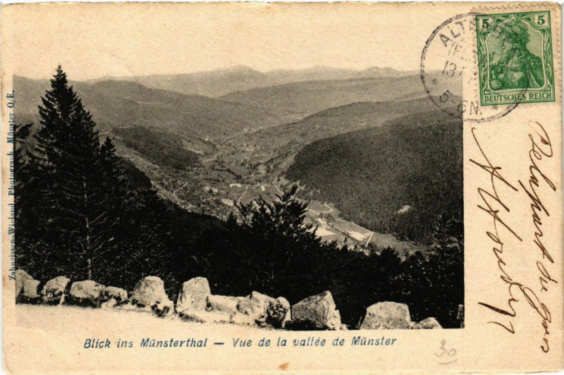 Carte postale ancienne Blick ins Munsterthal - Vue de la vallée de Munster à Munster