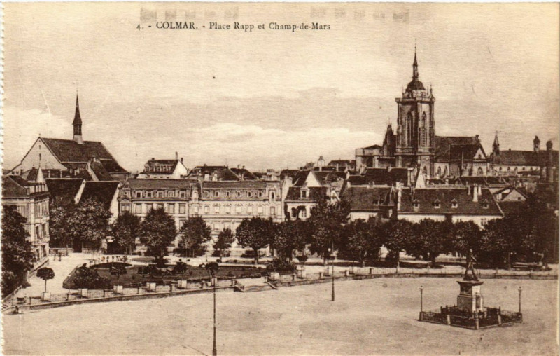 Carte postale ancienne Colmar - Place Rapp et Champ de Mars à Colmar