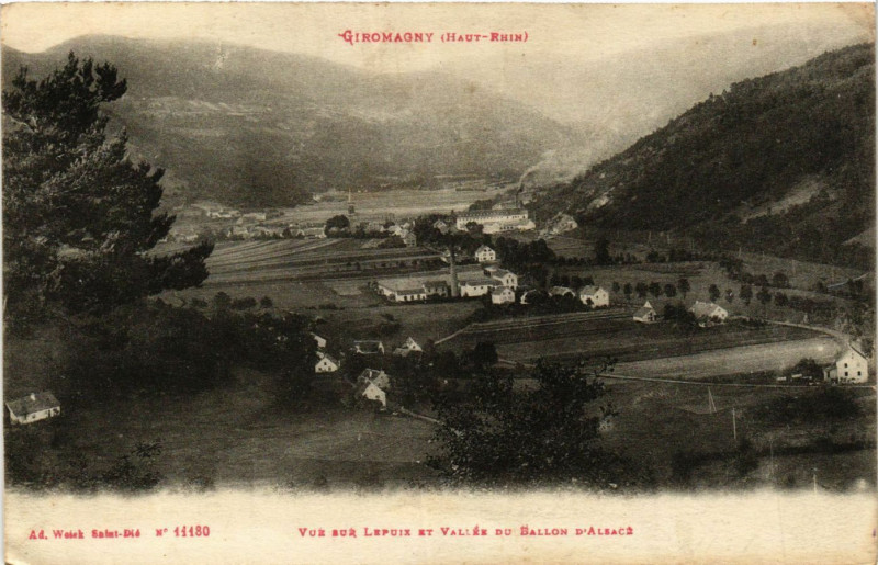 Carte postale ancienne Giromagny (Haut-Rhin) - Vue sur Lepuix et Vallée du Ballon à Magny