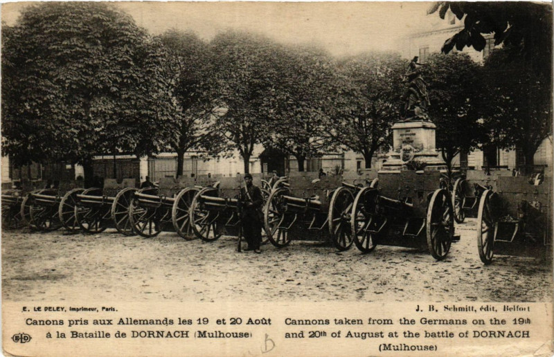 Carte postale ancienne Canons pris aux Allemands les 19 et 20 Aout Bataille de Dornac
