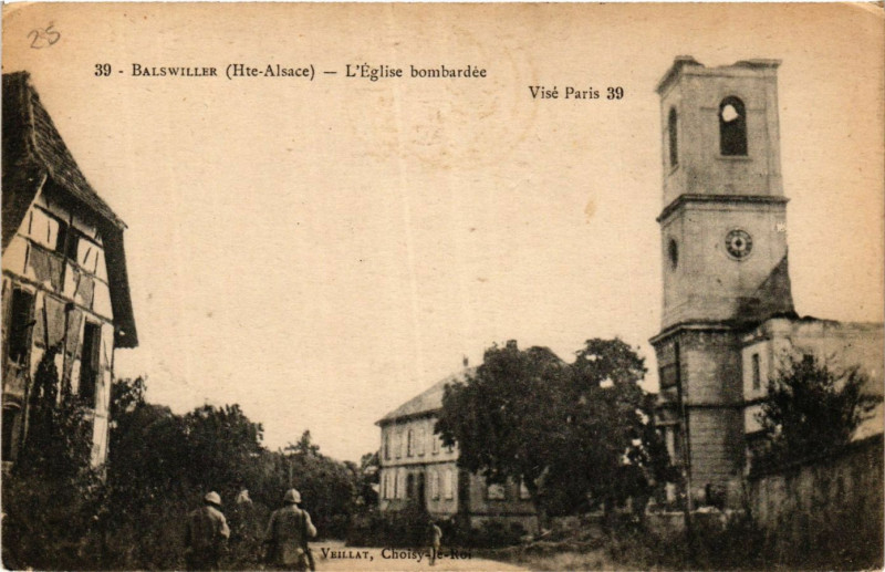 Carte postale ancienne Balswiller - L'Eglise bombarde à Willer