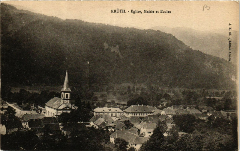 Carte postale ancienne Kruth - Eglise - Mairie et Ecoles à Kruth