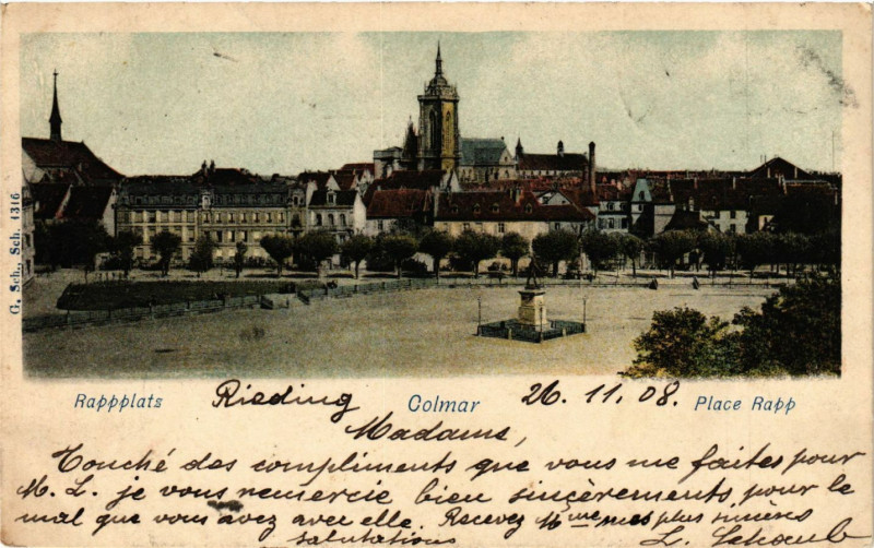 Carte postale ancienne Rapplatz - Colmar - Place Rapp à Colmar