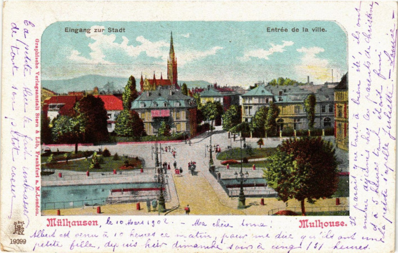 Carte postale ancienne Mulhausen - Mulhouse - Eingang zur Stadt - Entrée de la ville à Mulhouse