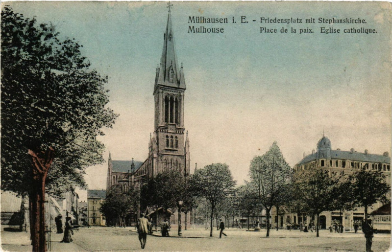 Carte postale ancienne Mulhausen I. E.-Friedensplatz mit Stephanskirche Place de paix