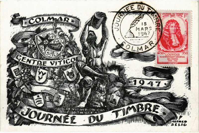 Carte postale ancienne Colmar - Centre Viticol 1947 - Journée du Timbre à Colmar