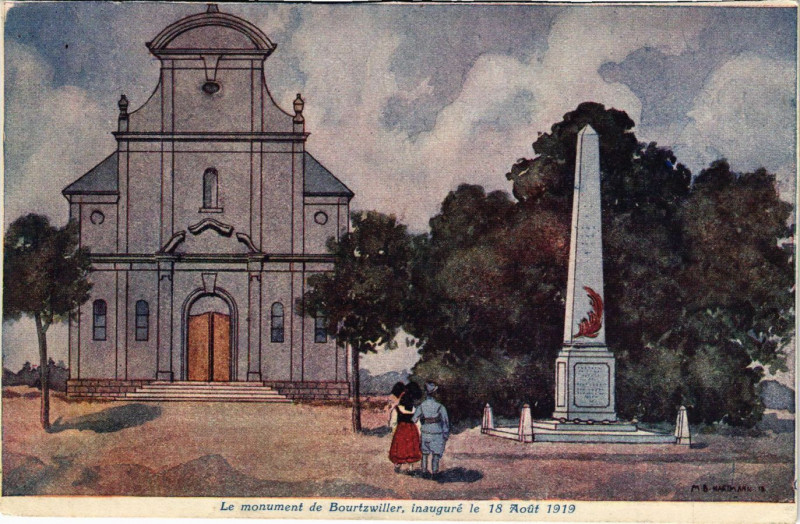Carte postale ancienne Le monument de Bourtzwiller inaugure le 18 Aout 1919 à Willer