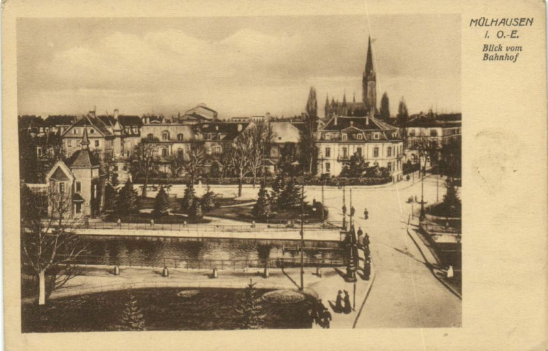 Carte postale ancienne Mulhausen I.O.E Blick vom Bahnhof