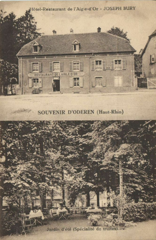 Carte postale ancienne Souvenir d'Oderen (Haut-Rhin) Hotel Restaurant de l'Aigie d'Or à Oderen