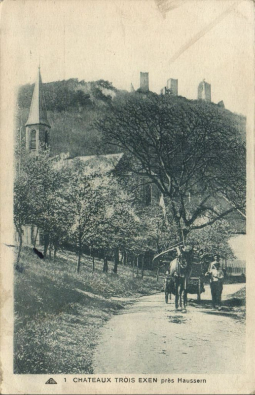 Carte postale ancienne Chateaux trois Exen pres Haussern