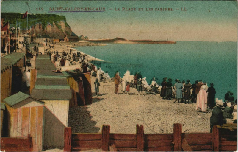 Carte postale ancienne Saint-Valerie-en-Caux - La Plage et les Cabines