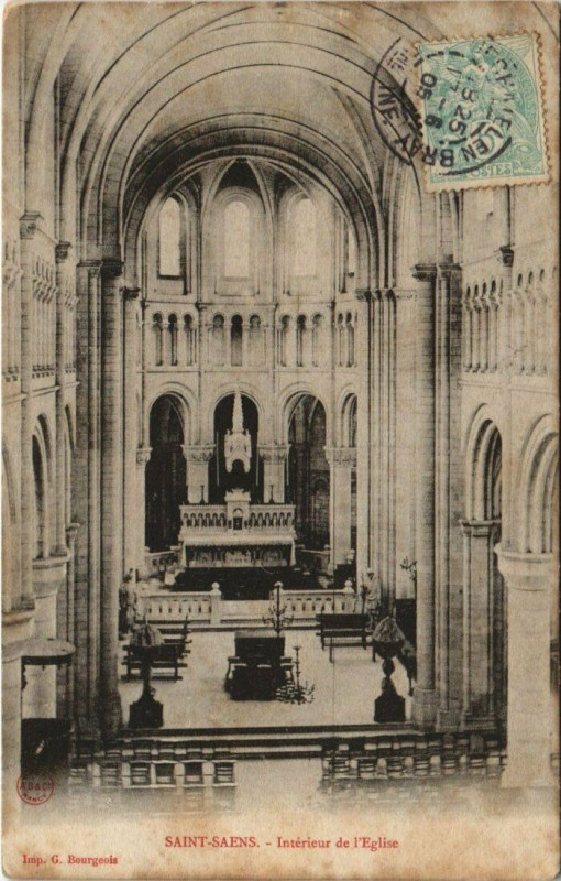 Carte postale ancienne Saint-Seans - Interieurde l'Eglise à Eu