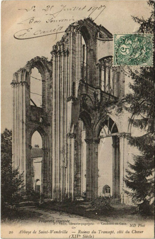 Carte postale ancienne Abbaye de Saint-Wandrille - Ruines du Transept cote du Choeur à Eu