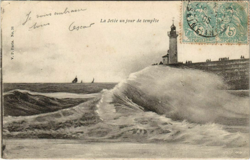 Carte postale ancienne La Jetée un jour de tempete