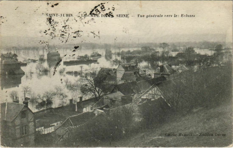 Carte postale ancienne Saint-Aubin - Vue générale vers le Ecluses