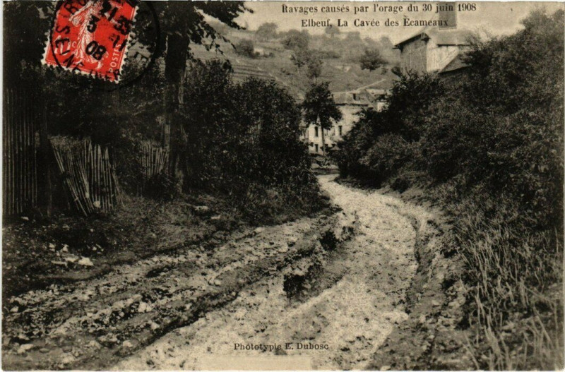 Carte postale ancienne Catastrophe - Elbeuf - Ravages causes par l'Orage 1908 à Elbeuf