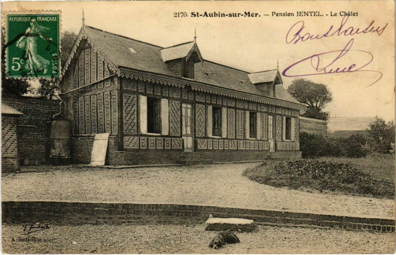 Carte postale ancienne Saint-Aubin-sur-Mer - Pension Jentel - La Chalet à Saint-Aubin-sur-Mer